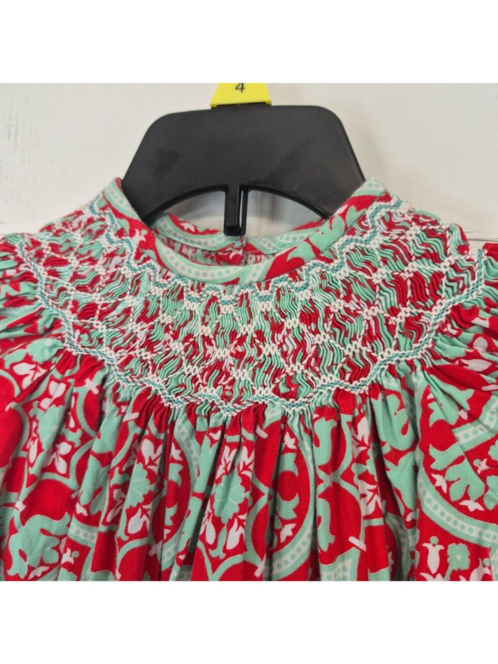 Banana Split Red & Mint Smocked Baby Dress 9M Red & Mint Christmas/holiday - Picture 2 of 6